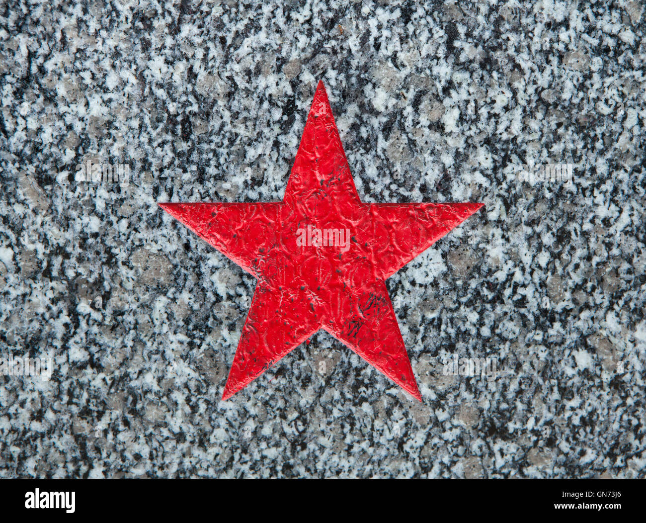 Red star depicted on the Soviet War Memorial at the Town Cemetery in Roudnice nad Labem in Central Bohemia, Czech Republic. Stock Photo