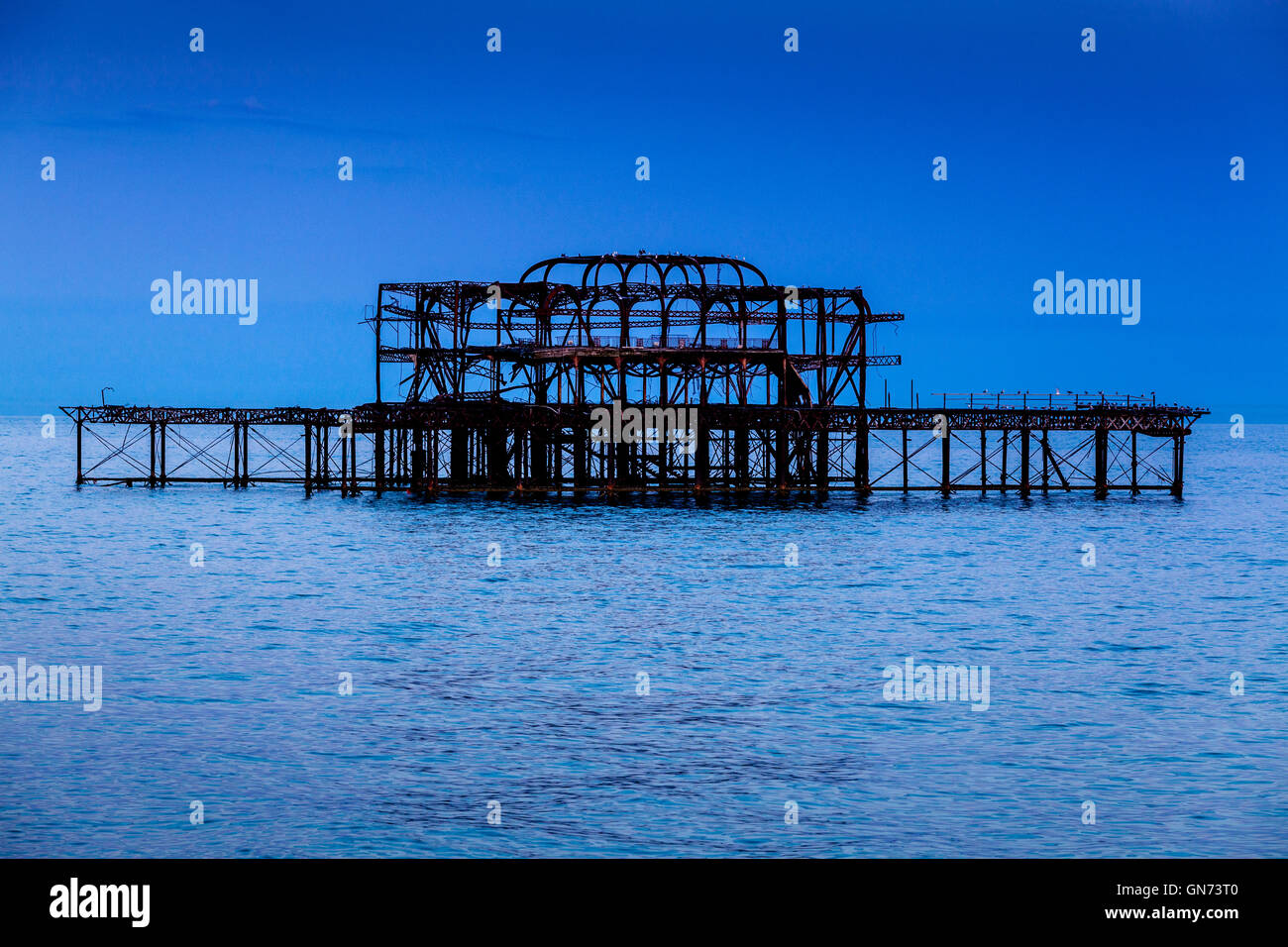 The Ruins Of The West Pier Destroyed By Fire In 2003 and By Subsequent Storms, Brighton, Sussex, UK Stock Photo