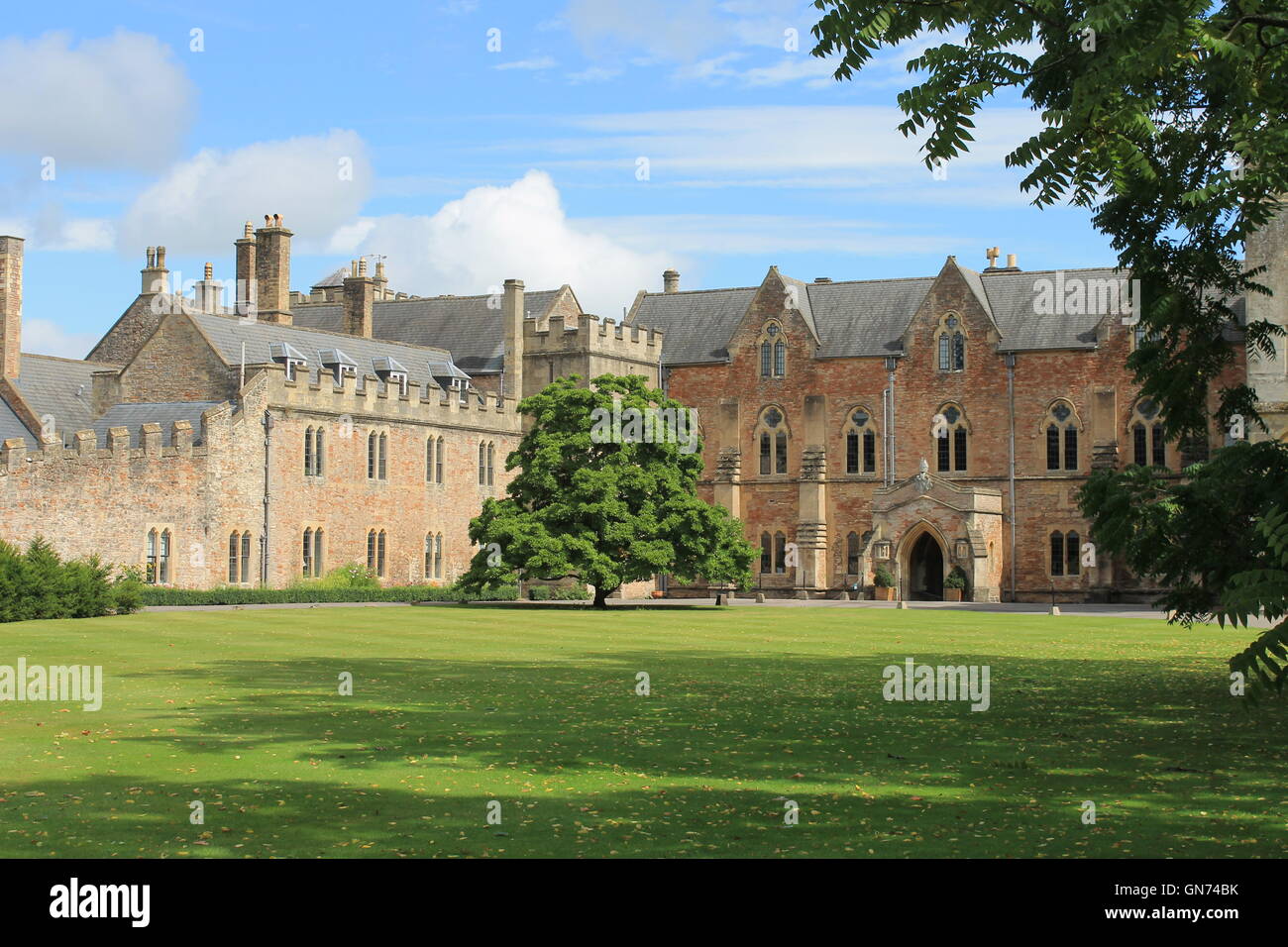 The Bishop's Palace and front lawn, Wells, Somerset, England, UK Stock Photo