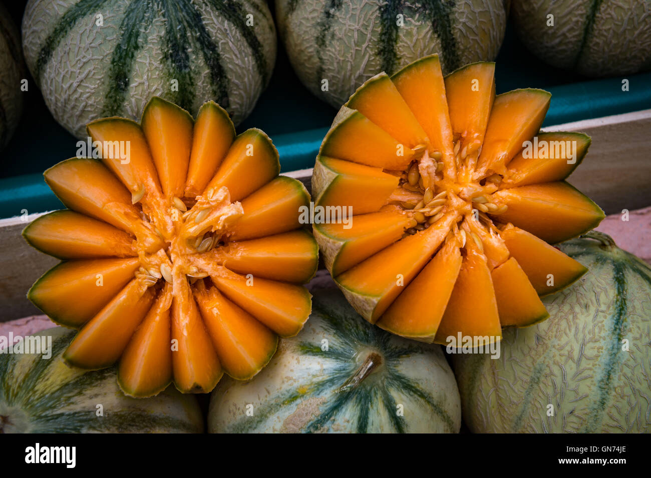 Honeydew melon on sale in the market of St Brieuc, Brittany, France Stock Photo Alamy