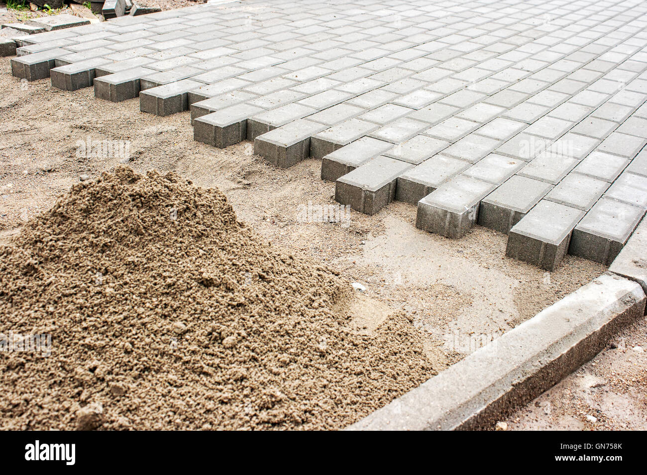 construction of a new pavement of paving slabs closeup detail Stock Photo Alamy