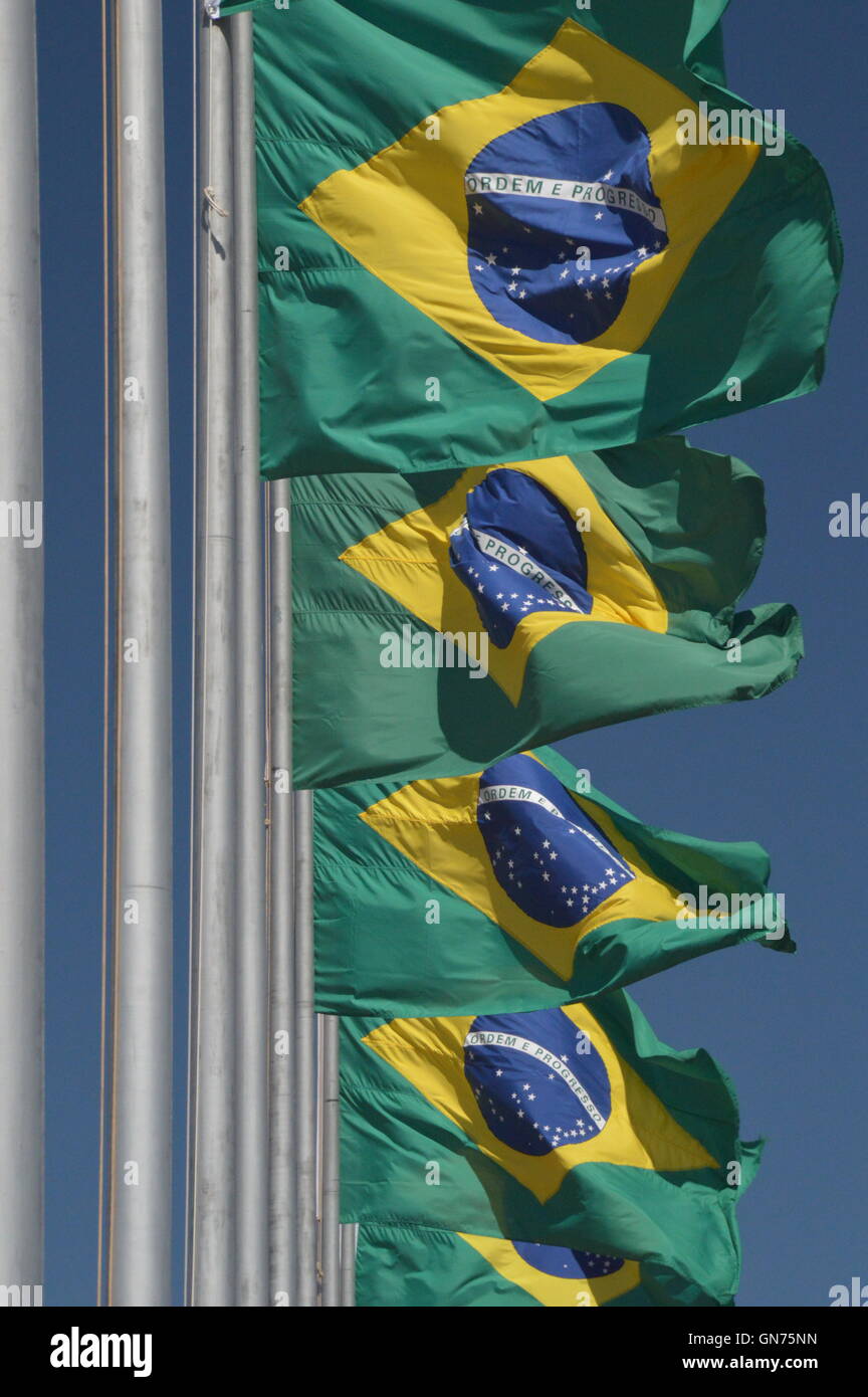 Brazilian flags in a mast with wind Stock Photo