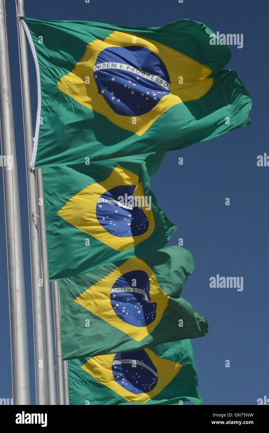 Brazilian flags with wind Stock Photo