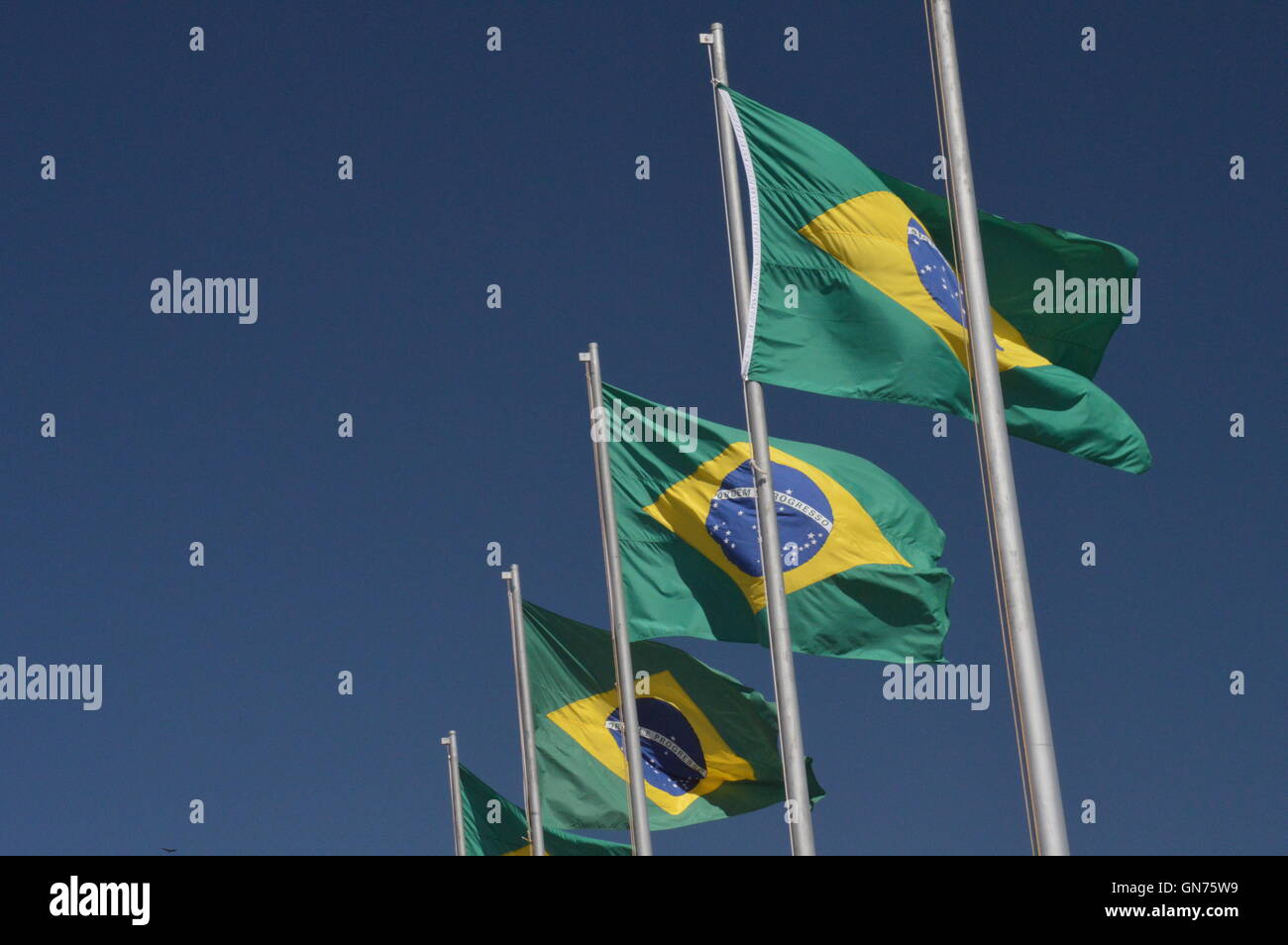 Brazilian flags at the airport Juscelino Kubitstchek in Brasilia Stock Photo