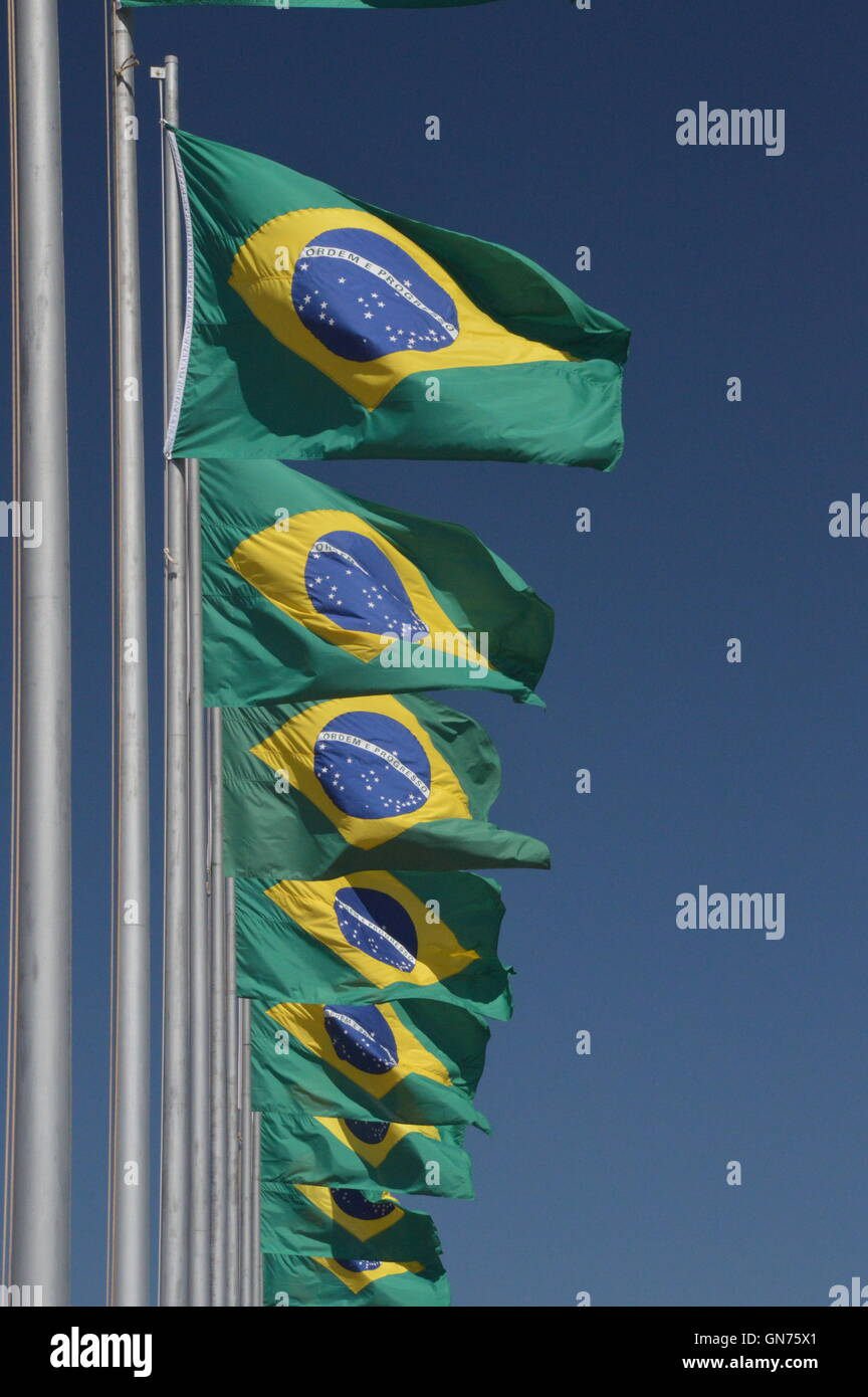 Brazilian flags at the airport Juscelino Kubitstchek in Brasilia Stock Photo
