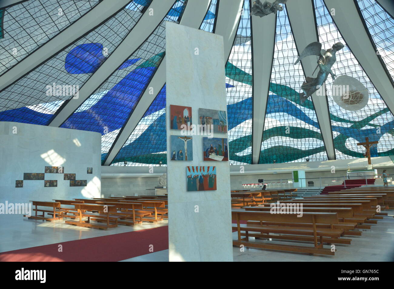 Interior of the Metropolitan Cathedral of Our Lady of Aparecida in Brasilia Stock Photo