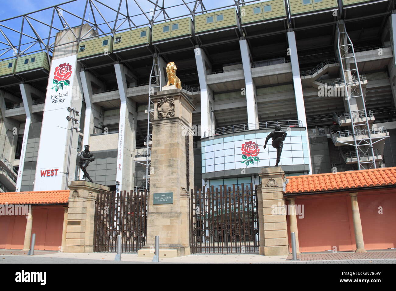 Rose and Poppy Gates, West Stand, Twickenham Stadium, Greater London, England, Great Britain, United Kingdom UK, Europe Stock Photo