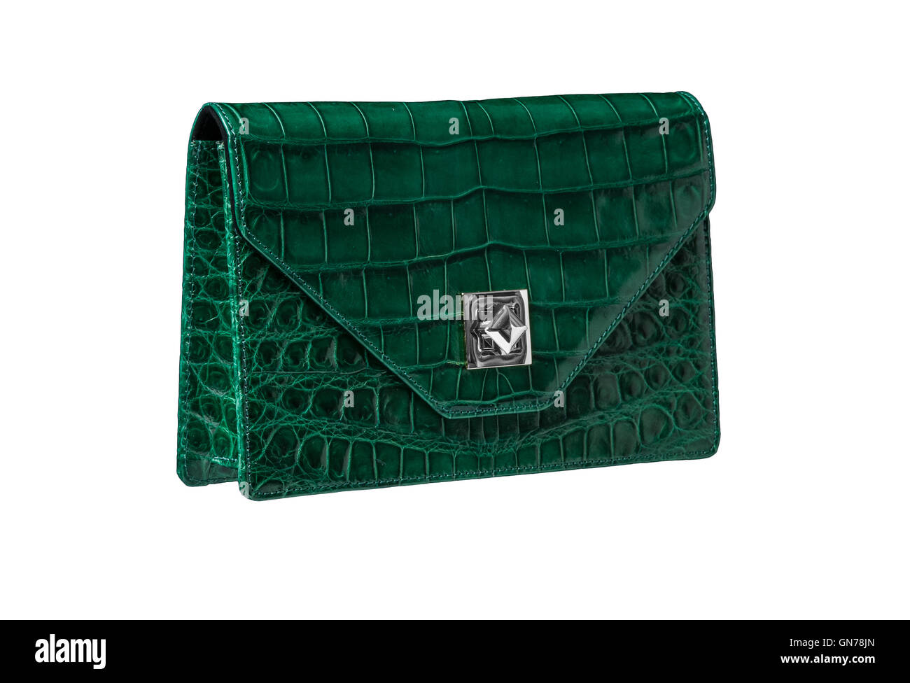 Leather handbag from alligator leather isolated on white background no brand Stock Photo