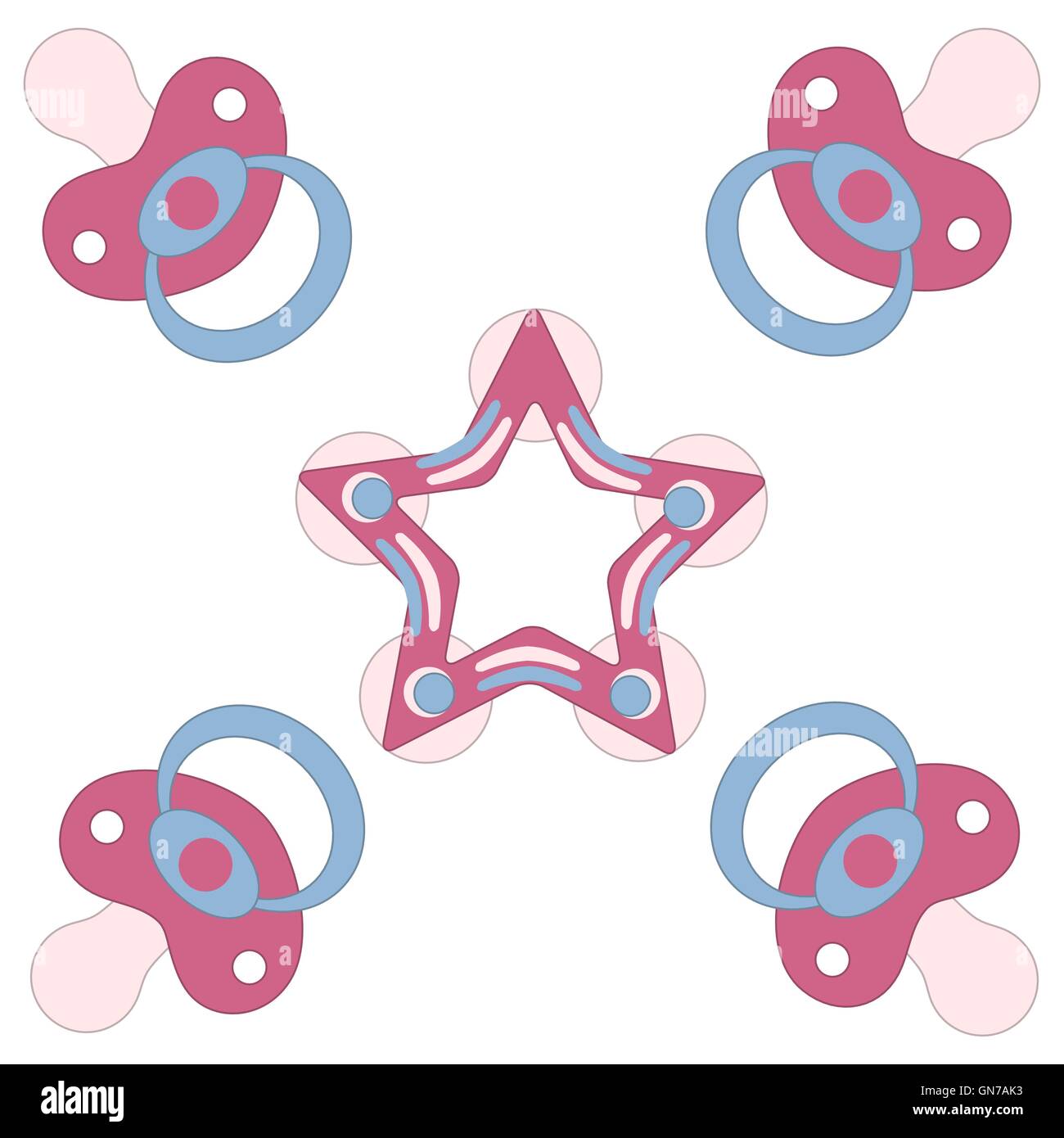 Cute picture of a baby pacifiers and teething ring on a white background Stock Vector Image