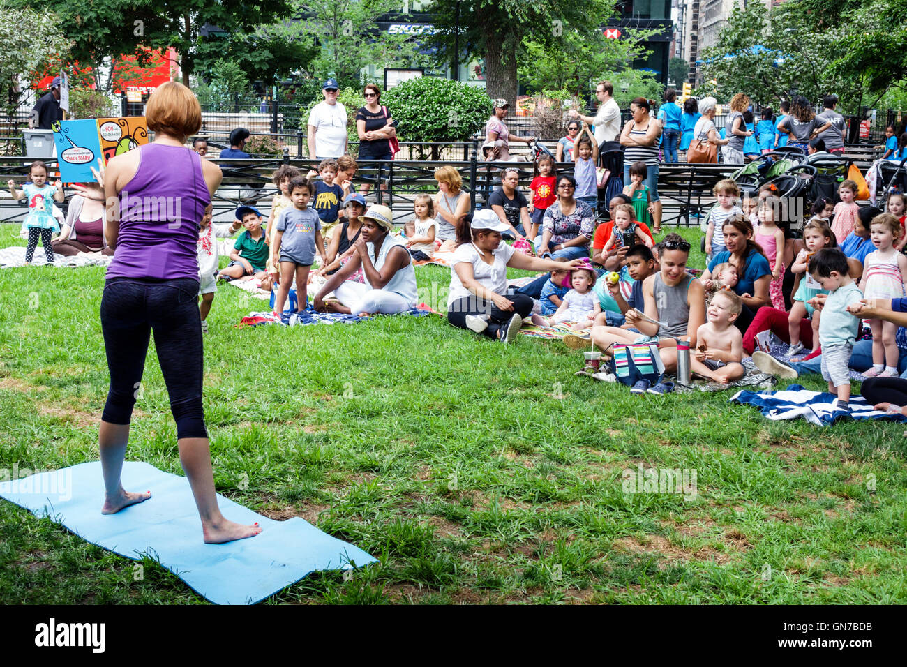 New York City,NY NYC,Manhattan,Midtown,Union Square Park,public park,Summer in the Square,weekly entertainment series,event,activities,interactive sto Stock Photo