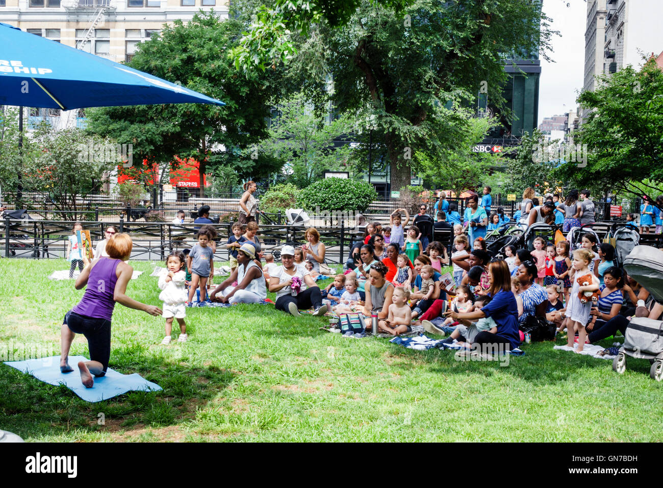 New York City,NY NYC Manhattan,Midtown,Union Square Park,public park,Summer in the Square,weekly entertainment series,activities,interactive storytell Stock Photo