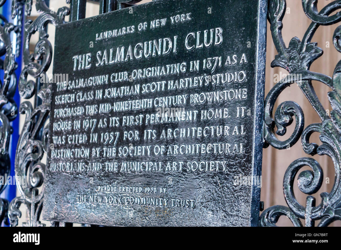 New York City,NY NYC Manhattan,Greenwich Village,Salmagundi Art Club,1871,fine arts center,Irad Hawley House,historical landmark,plaque,NY160715123 Stock Photo