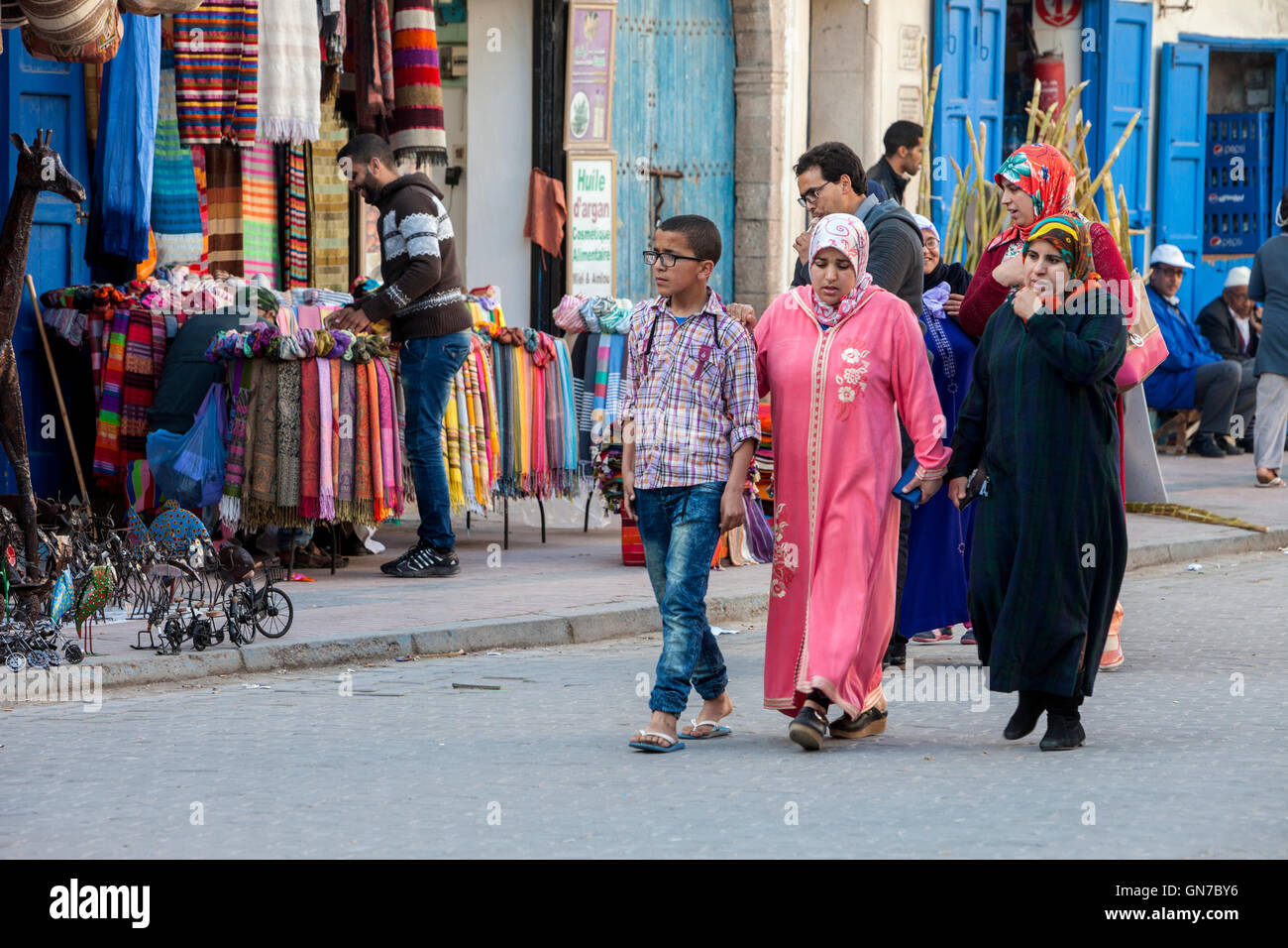 Essaouira, Morocco.  Women Walking in Avenue de l'Istiqlal. Stock Photo