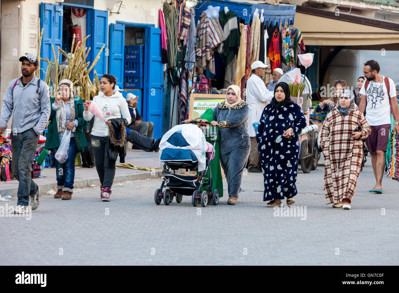 Essaouira, Morocco.  Women Walking in Avenue de l'Istiqlal. Stock Photo