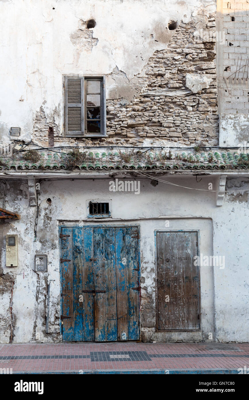 Essaouira, Morocco.  Old Building in the Medina Showing Original Construction with Plaster Covering. Stock Photo