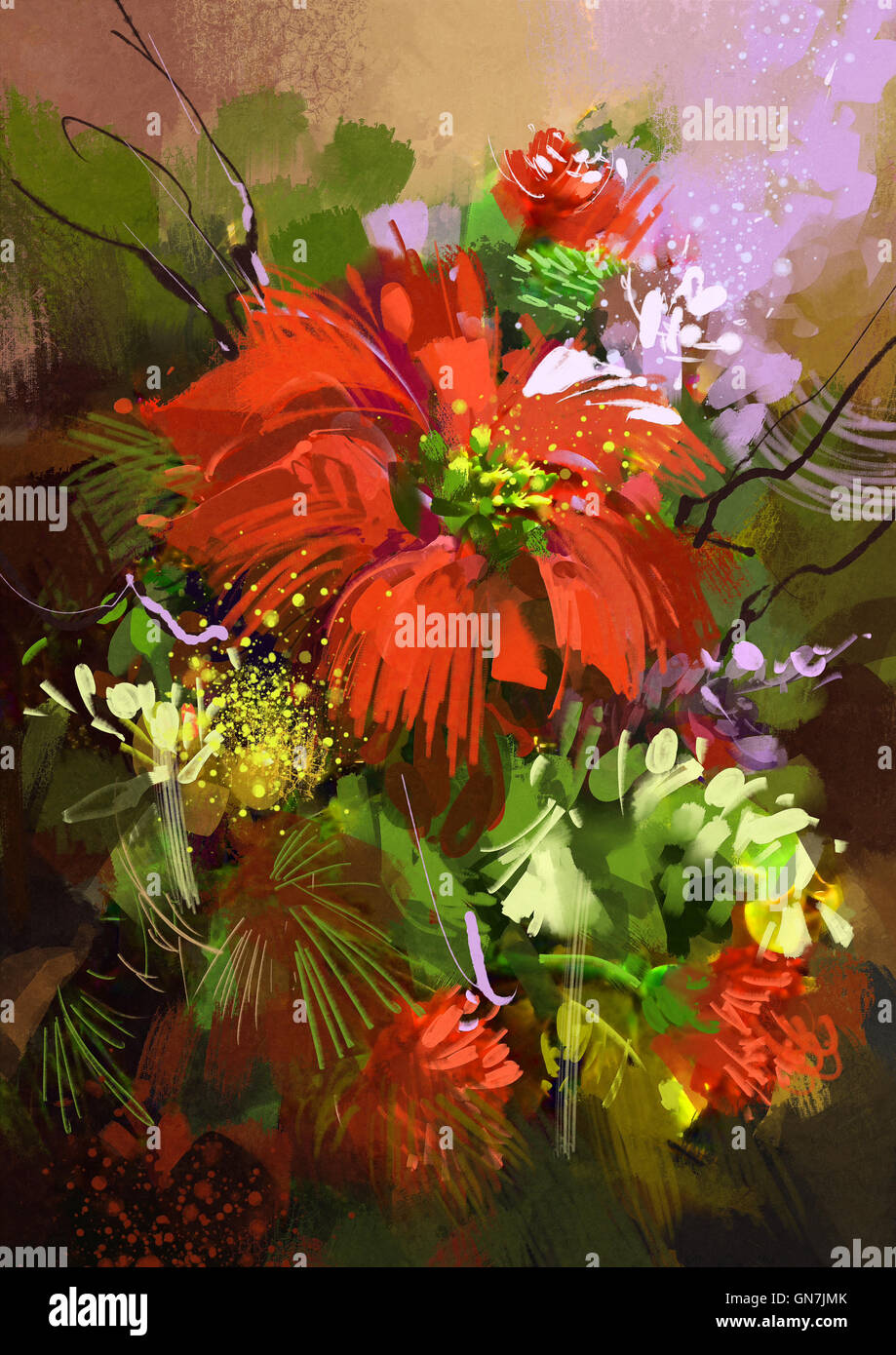 digital painting of colorful abstract flowers,illustration Stock Photo ...