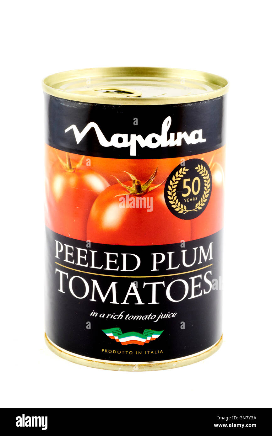 Napolina Peeled Plum Tomatoes Stock Photo
