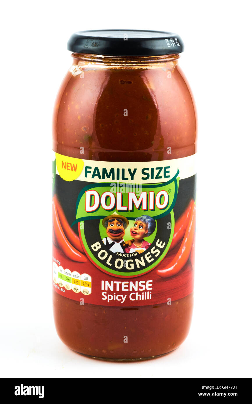 Family Size Dolmio Intense Spicy Chilli Sauce For Bolognese Stock Photo