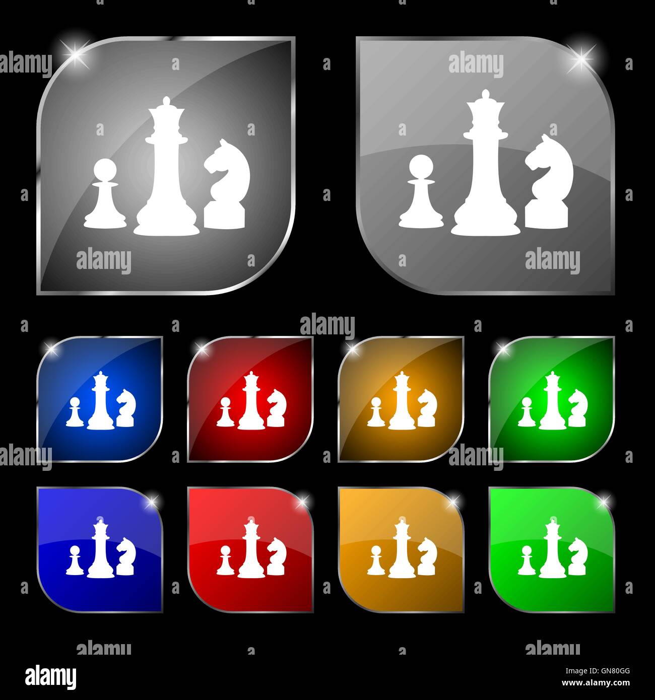 chess Game icon sign. Set of ten colorful buttons with glare. Vector Stock Vector