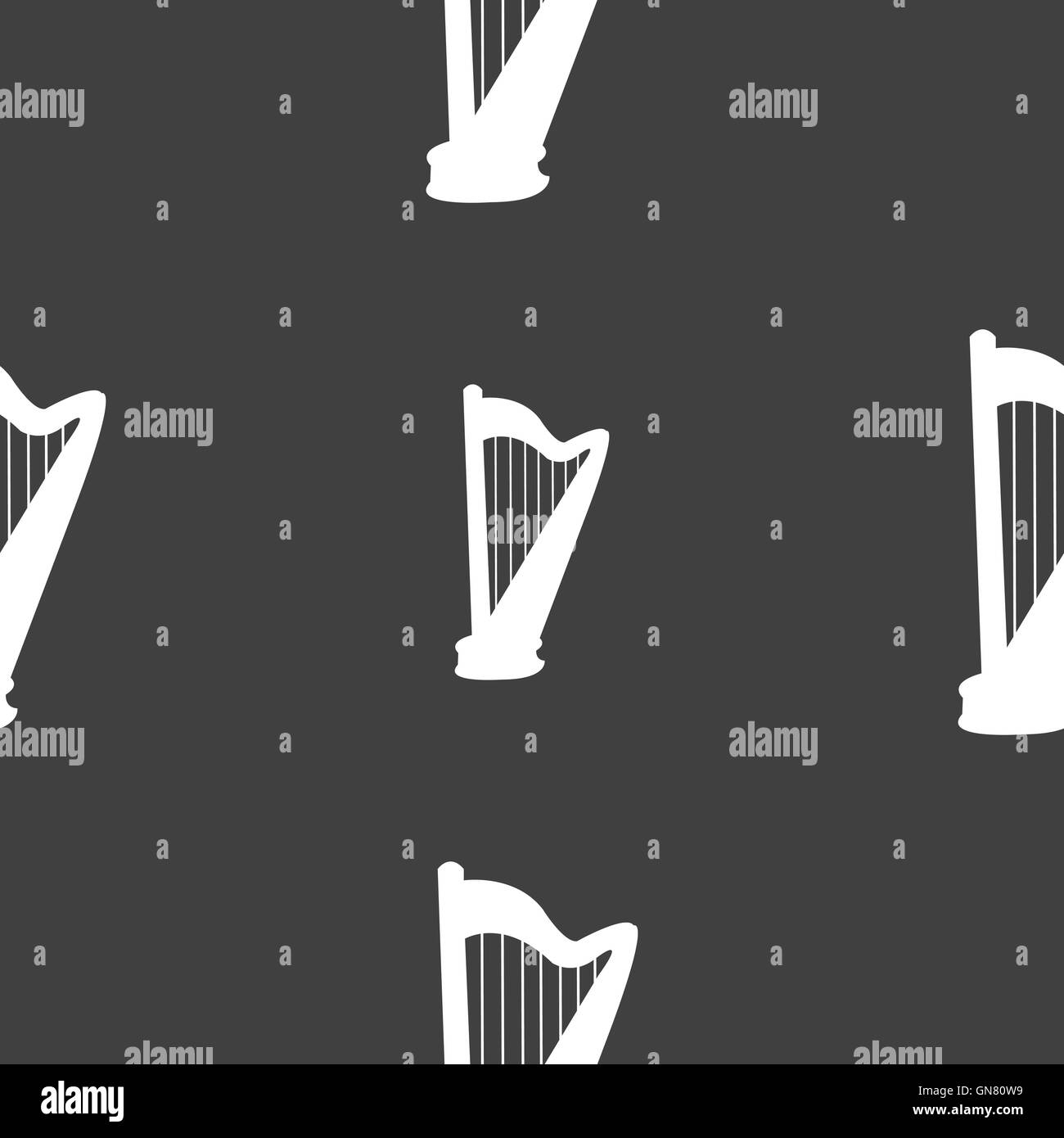 harp icon sign. Seamless pattern on a gray background. Vector Stock ...