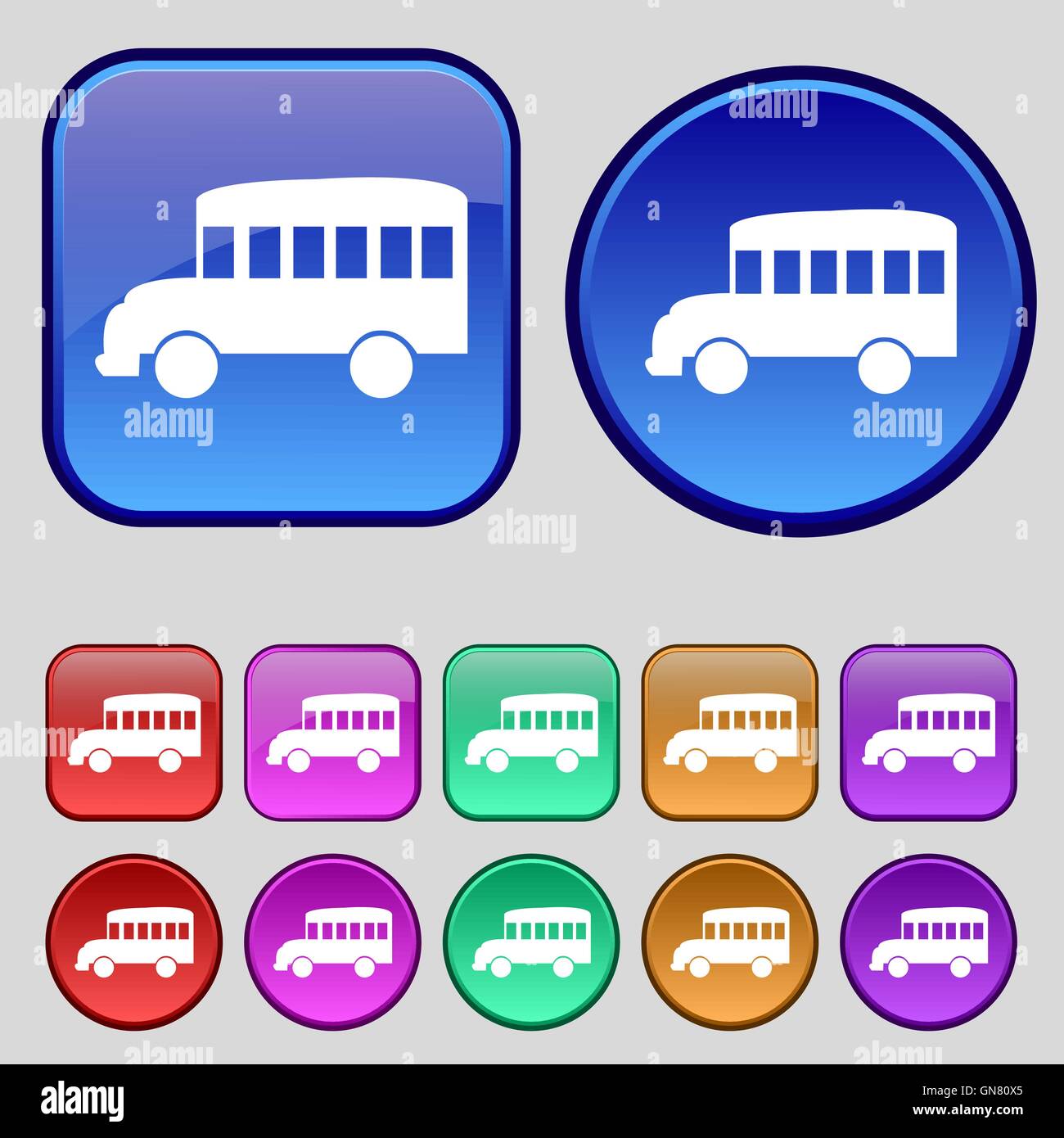 Bus icon sign. A set of twelve vintage buttons for your design. Vector ...