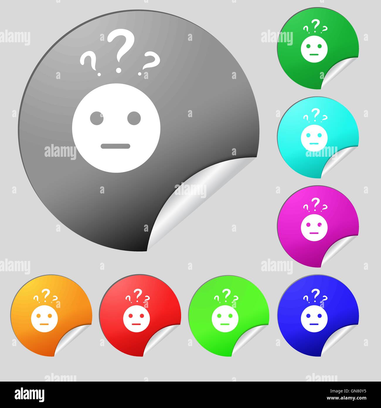 question mark and man, incomprehension icon sign. Set of eight multi ...