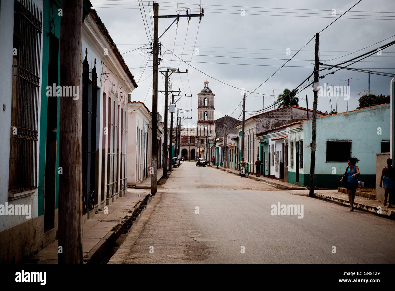 A street in Remedios, Cuba. Stock Photo