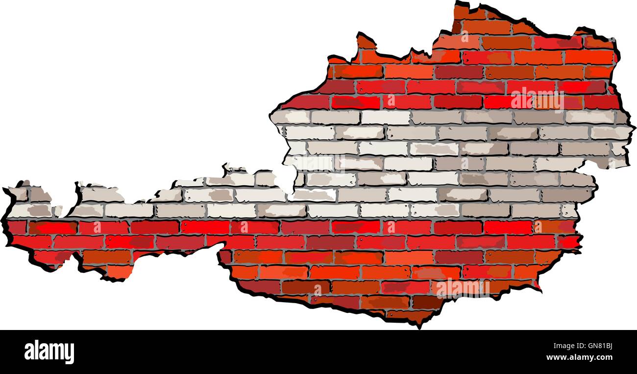 Austria map on a brick wall Stock Vector