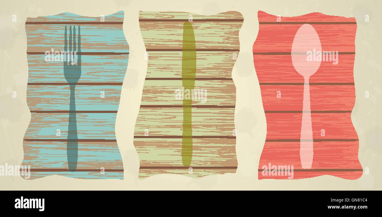 Cutlery over wooden texture, menu Stock Vector Image & Art - Alamy