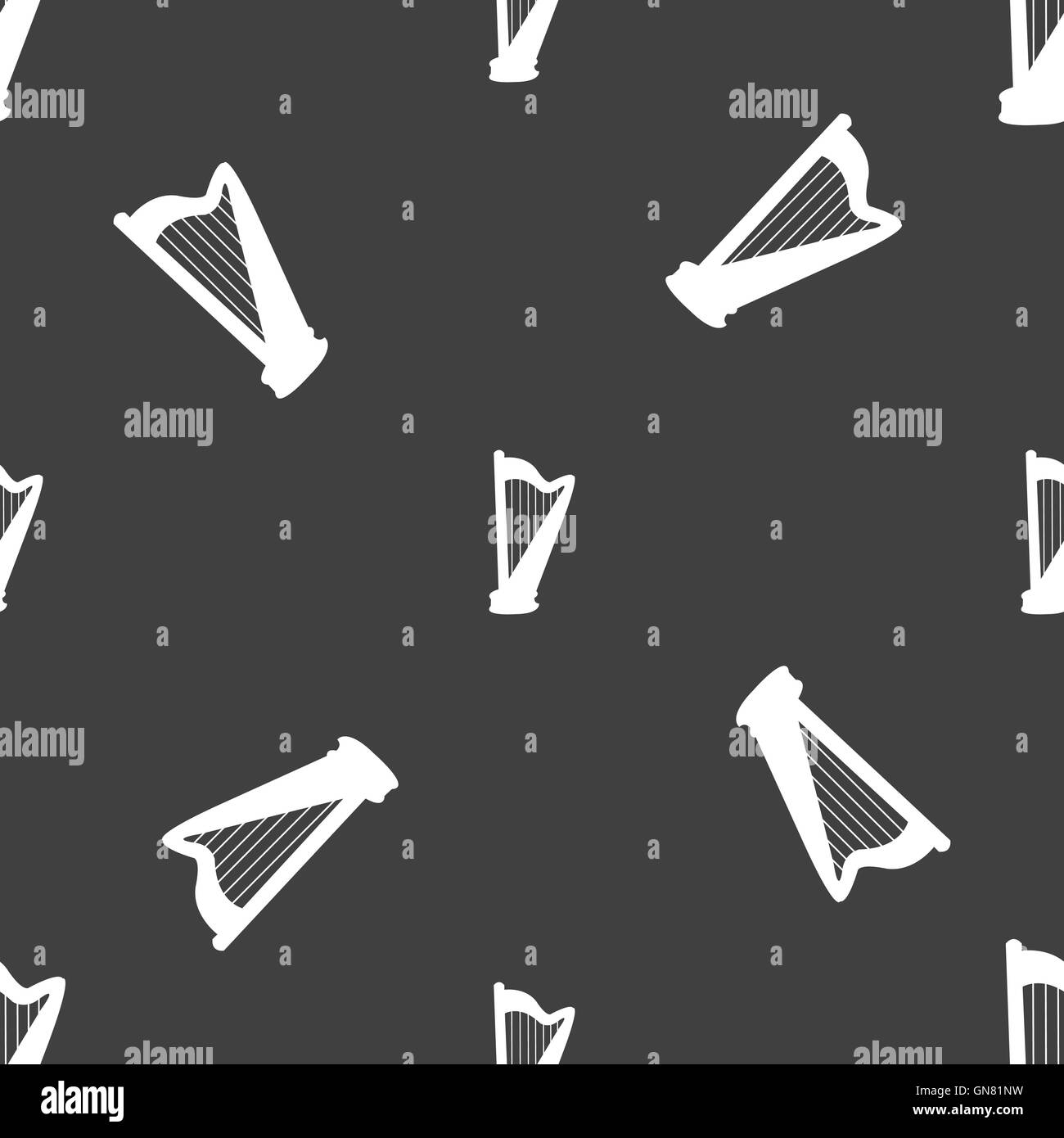 harp icon sign. Seamless pattern on a gray background. Vector Stock ...