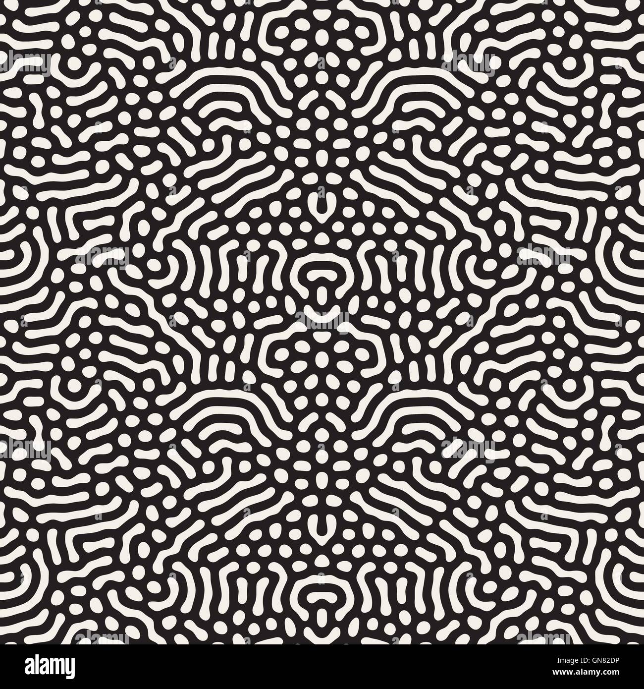 Vector Seamless Black and White Organic Rounded Jumble Lines Retro ...