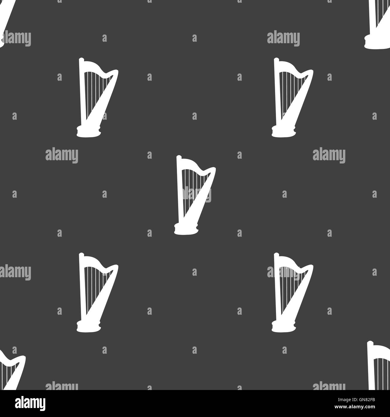 harp icon sign. Seamless pattern on a gray background. Vector Stock ...