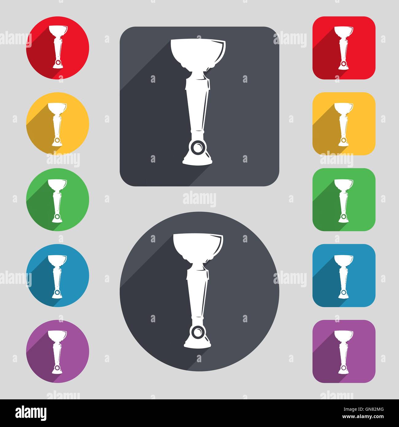 trophy icon sign. A set of 12 colored buttons and a long shadow. Flat ...