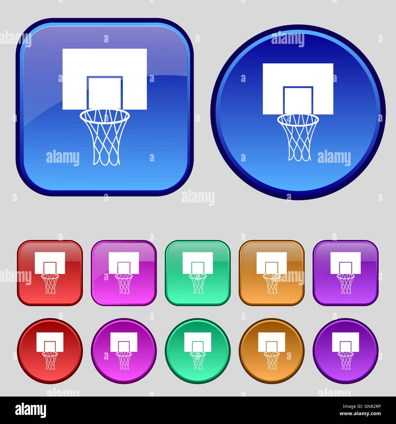 Basketball backboard icon sign. A set of twelve vintage buttons for your design. Vector Stock Vector