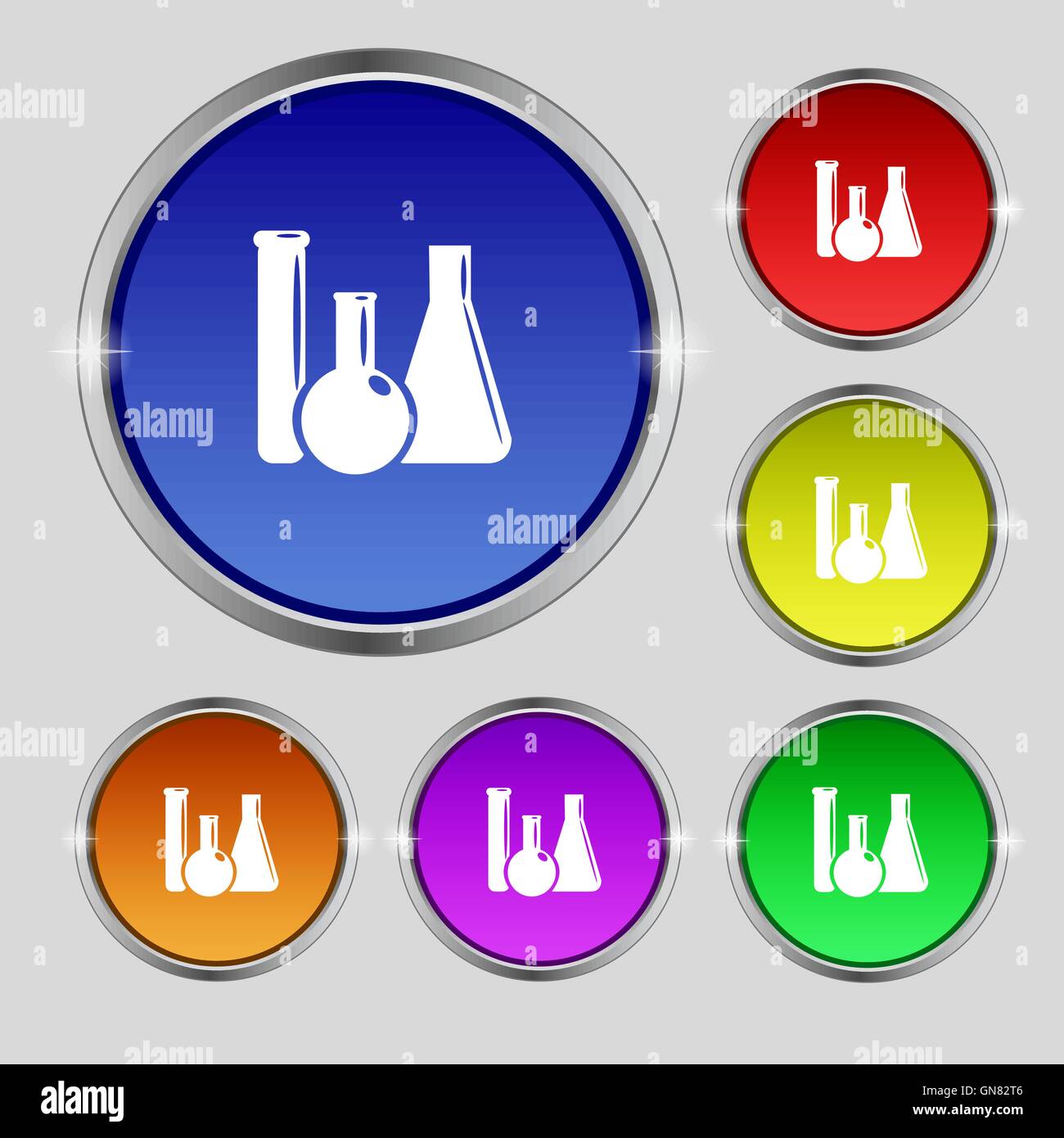 laboratory glass, chemistry icon sign. Round symbol on bright colourful ...