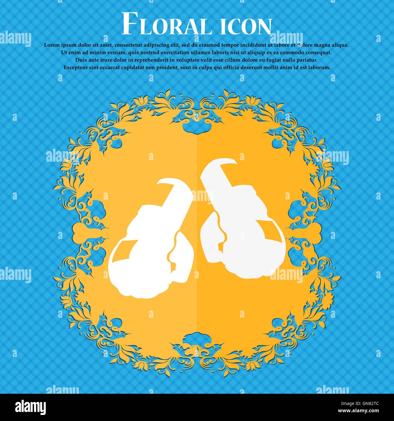 boxing gloves icon. Floral flat design on a blue abstract background