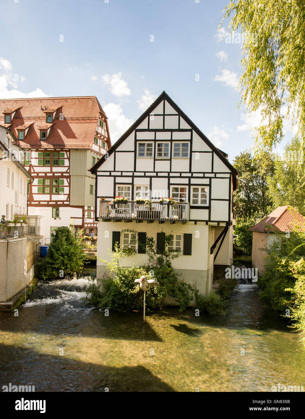 ULM, GERMANY - AUGUST 13: The historic Fischerviertel (fishermen's quarter) in Ulm, Germany on August 13, 2016. Stock Photo