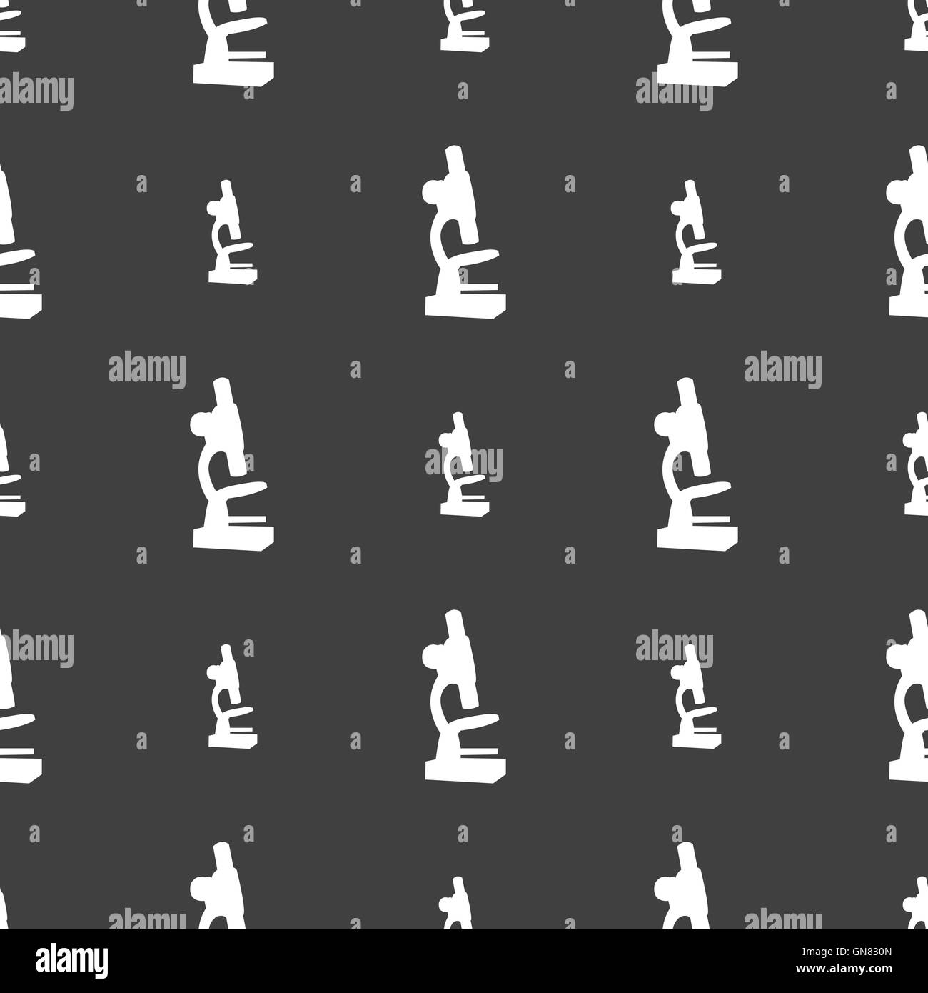 Microscope icon sign. Seamless pattern on a gray background. Vector Stock Vector