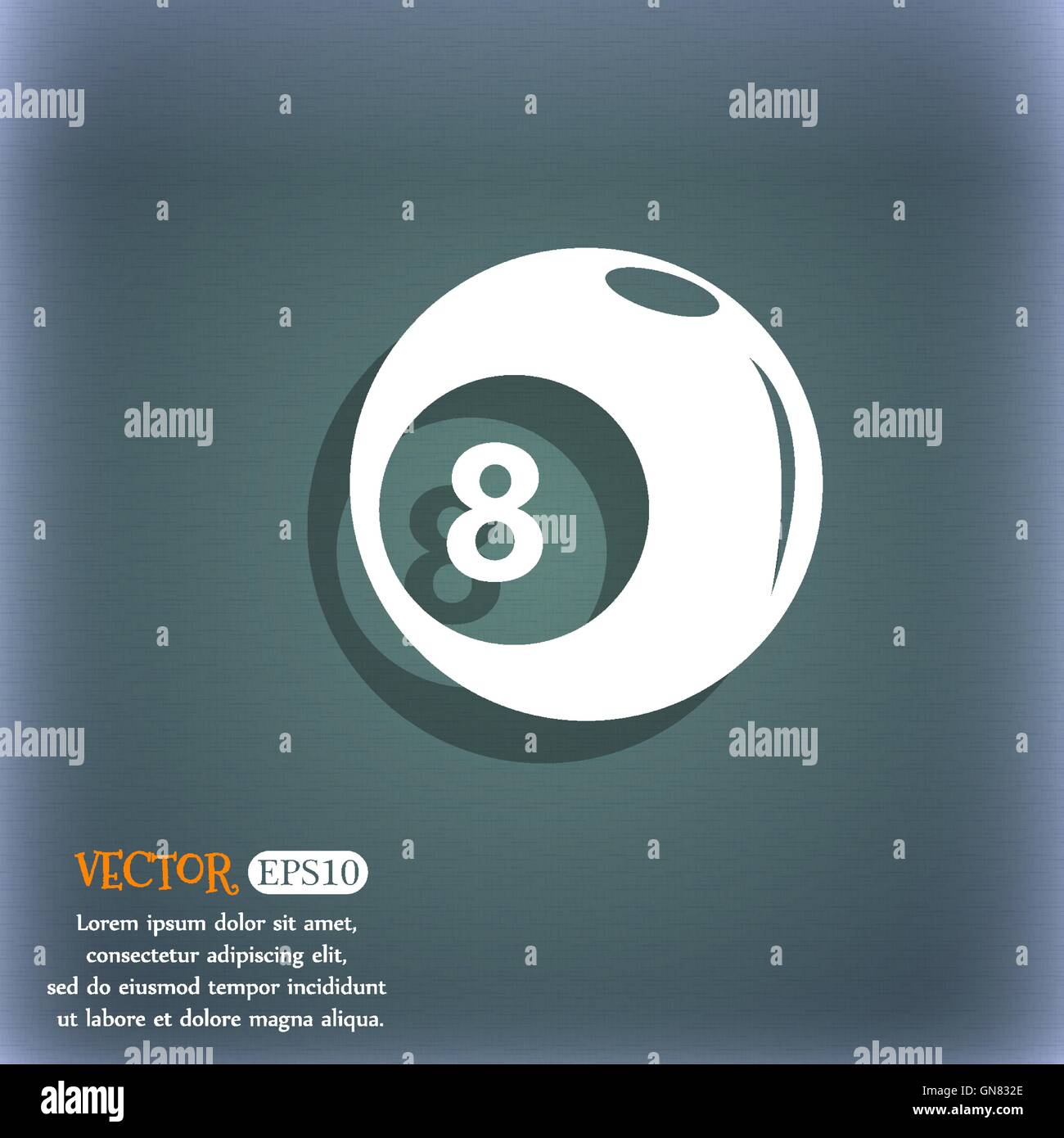 Billiards icon. On the blue-green abstract background with shadow and ...
