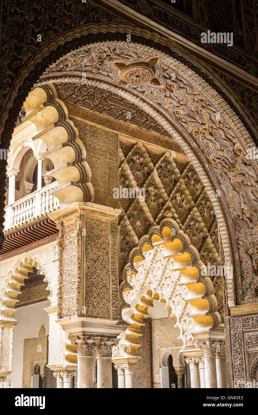Arches in the Reales Alcazares, Seville, Spain Stock Photo