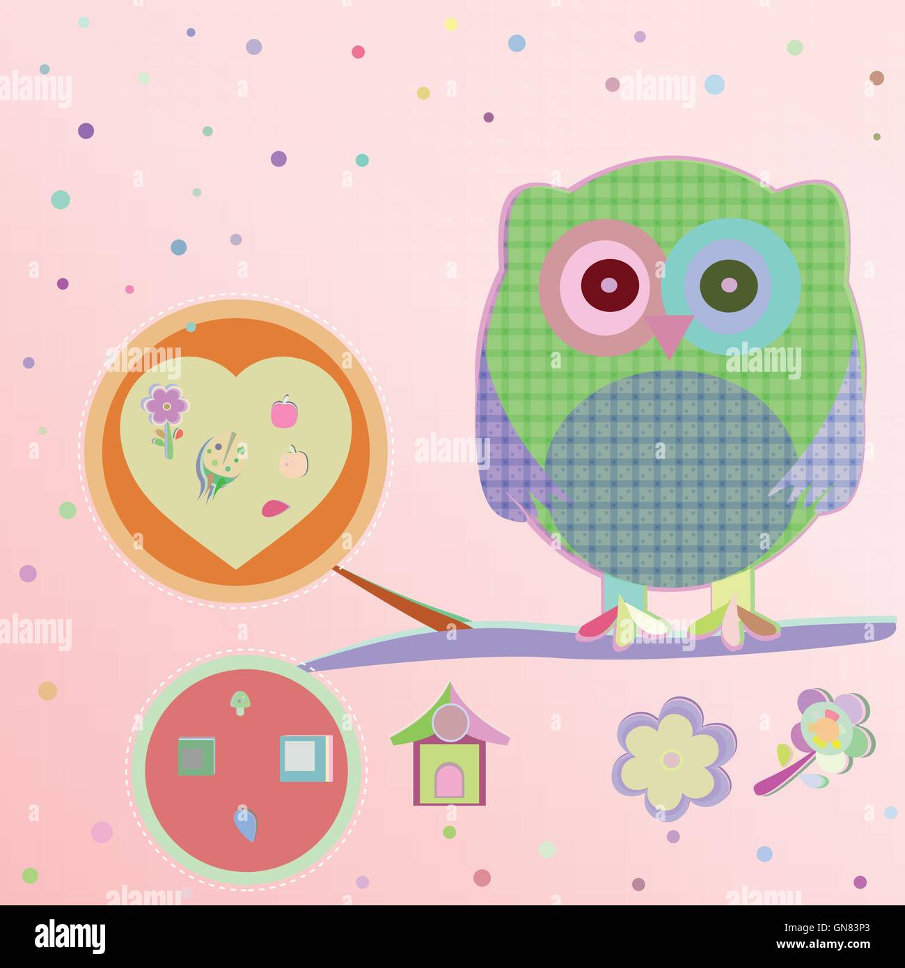 Invitation card - owls in love sitting on the branch, vector ...