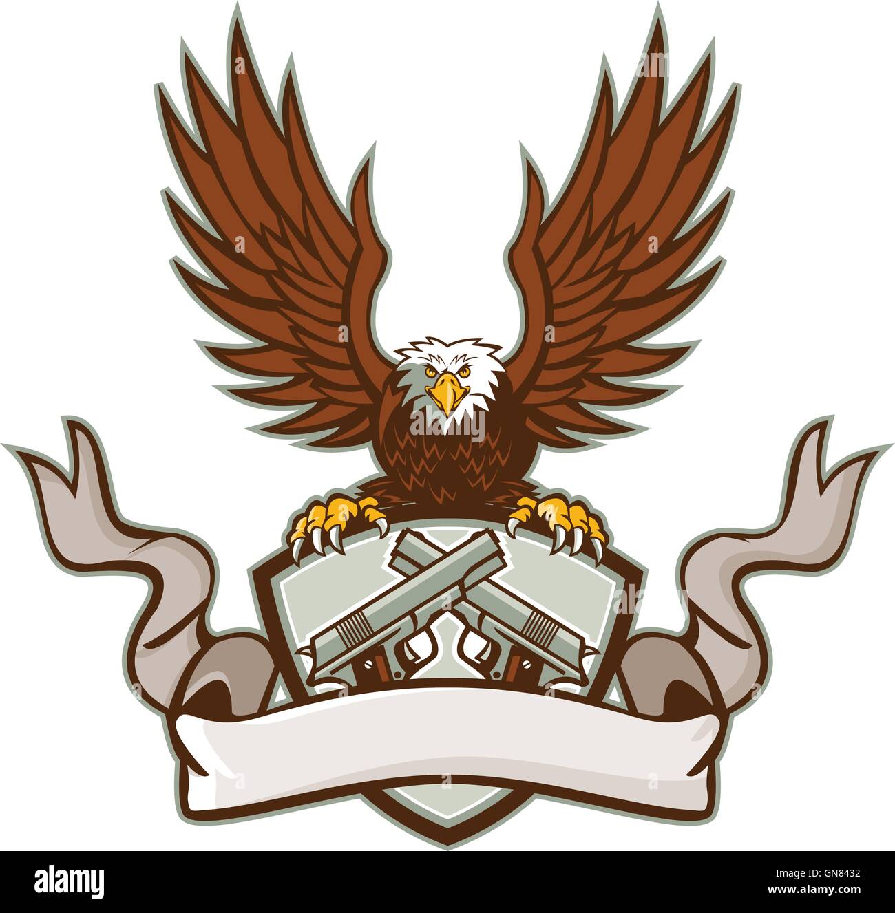 Bald Eagle Crossed 45 Caliber Pistols Shield Retro Stock Vector