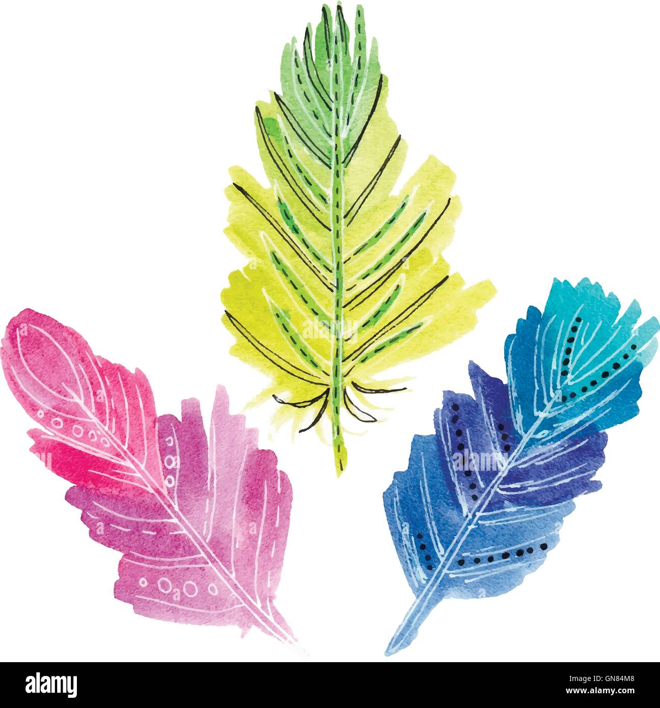 Set of three watercolors feathers Stock Vector Image & Art Alamy