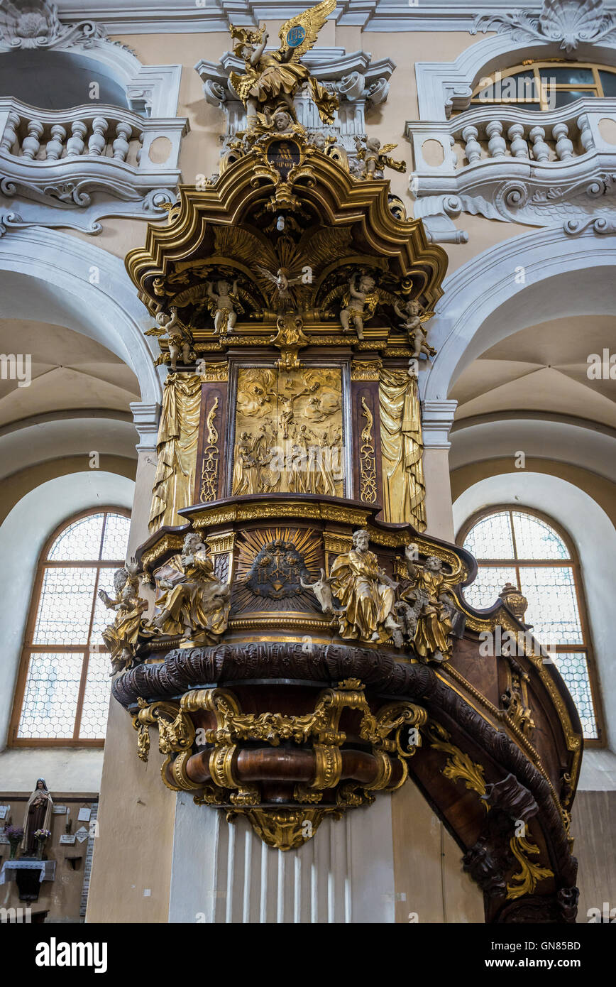 Pulpit in Church of The Holy Trinity in Cluj-Napoca city in Romania Stock Photo