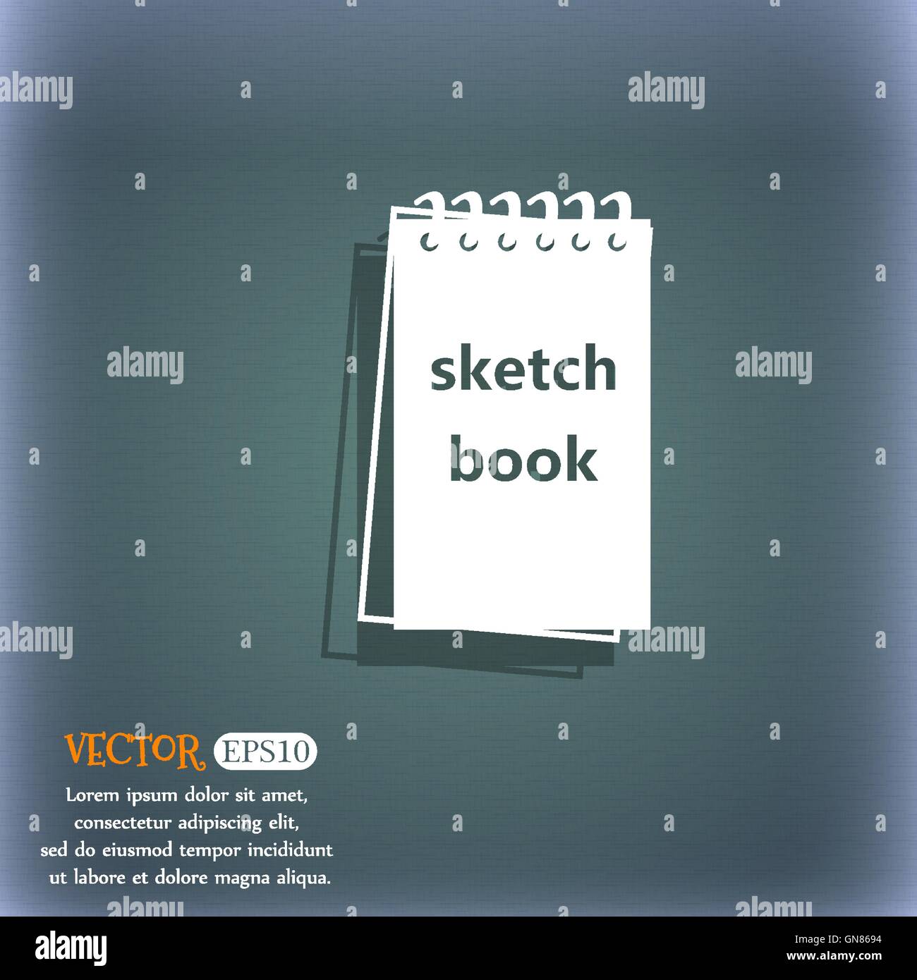 Sketchbook icon. On the bluegreen abstract background with shadow and