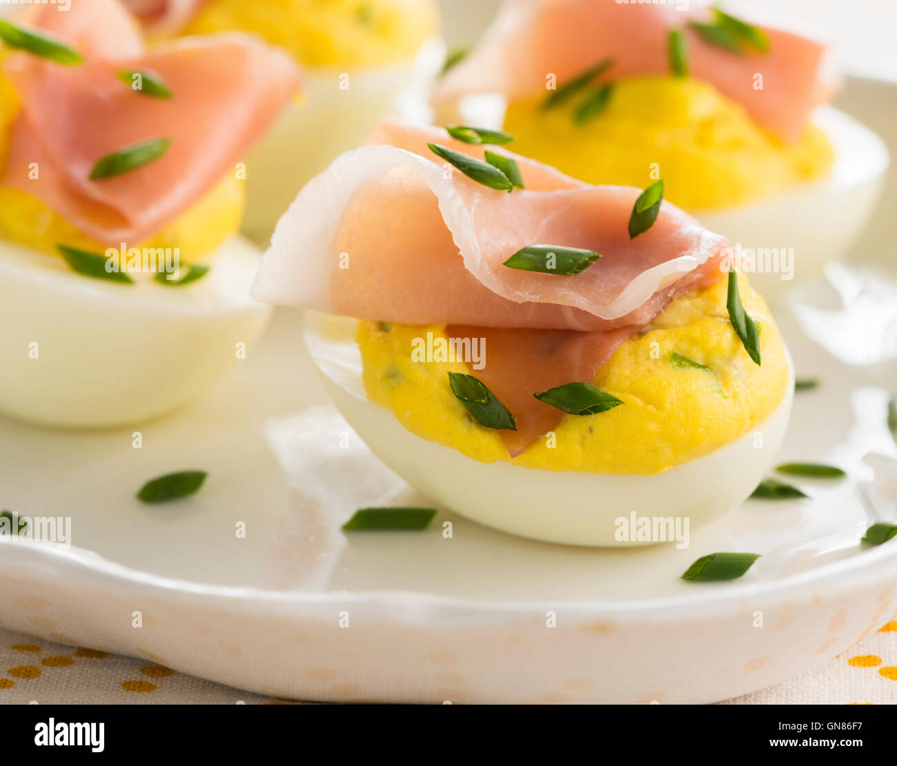 DEVILED EGGS WITH PROSCIUTTO Stock Photo Alamy