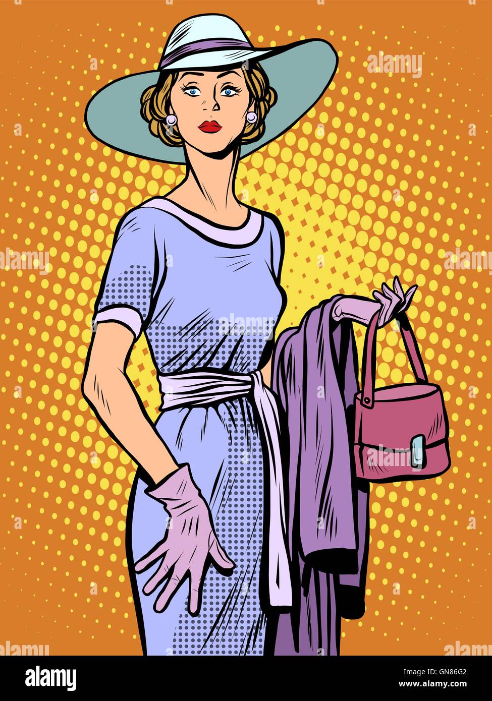 Elegant lady in beautiful dress and hat Stock Vector