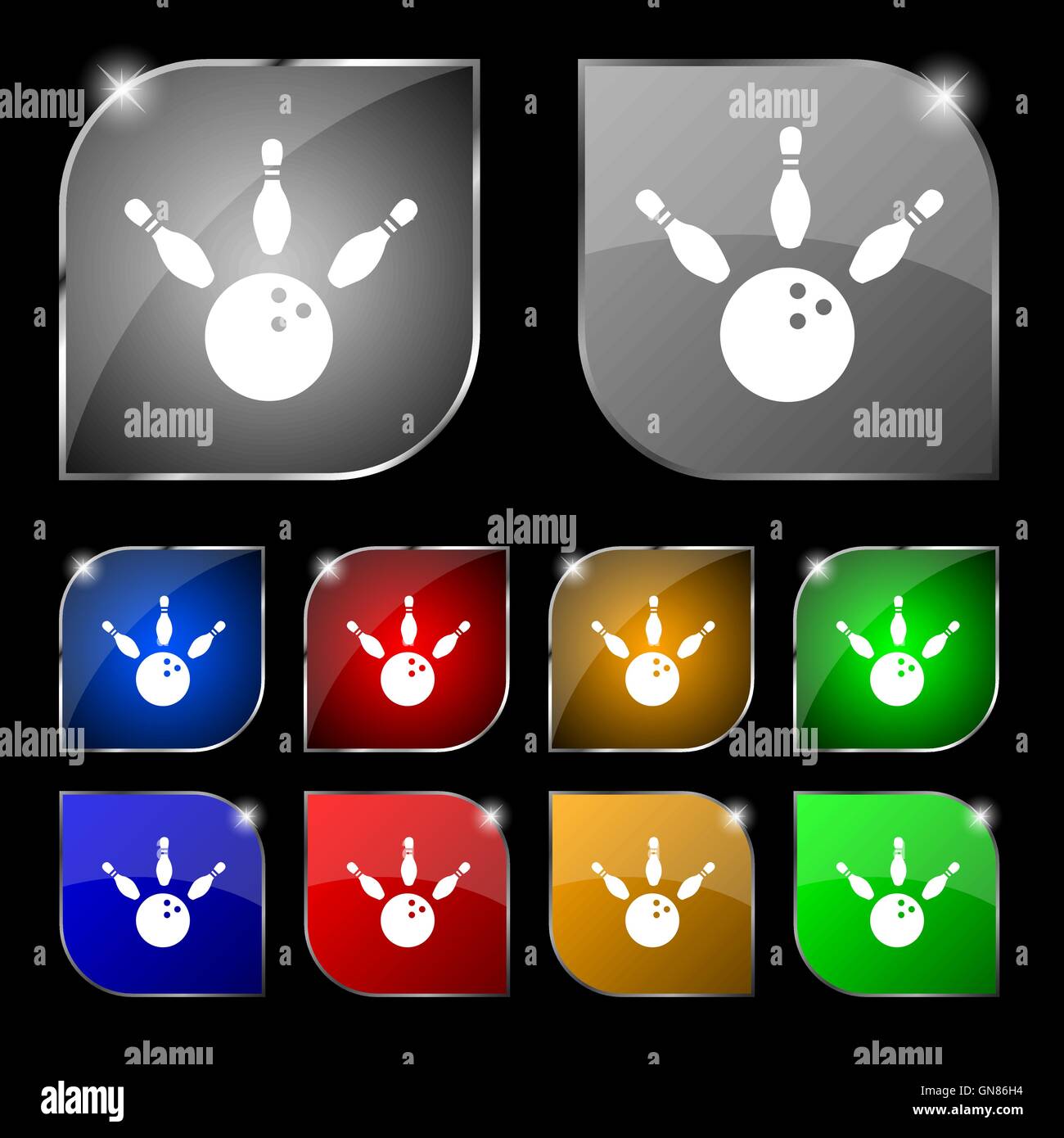 bowling icon sign. Set of ten colorful buttons with glare. Vector Stock ...