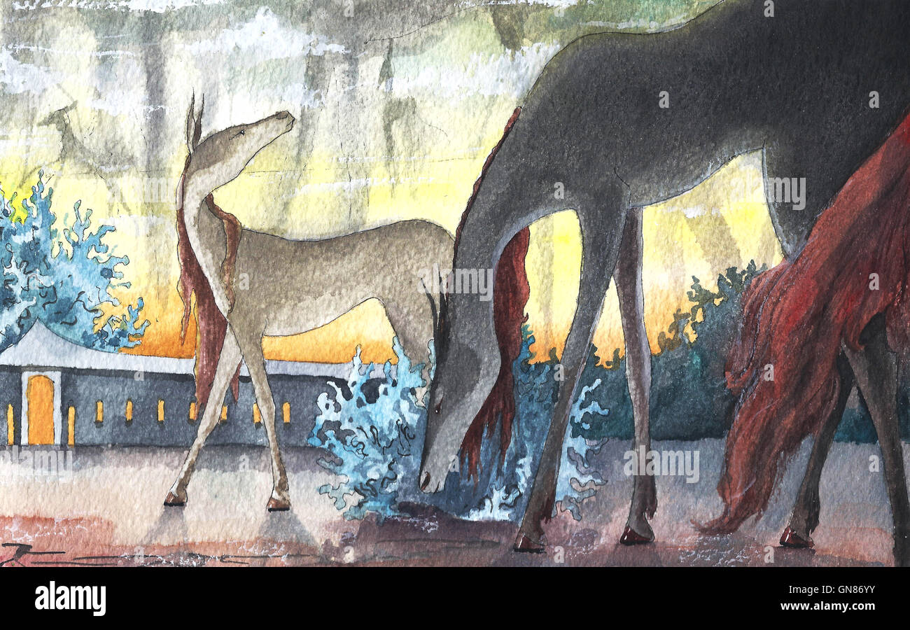 Watercolor fairy tale animal illustration Stock Photo