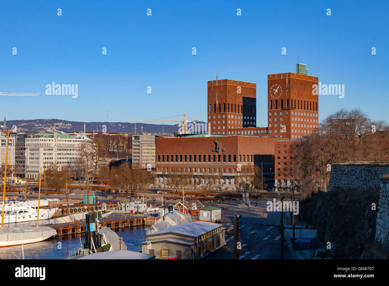 Oslo City Hall, Norway. Winter sunny day. Stock Photo